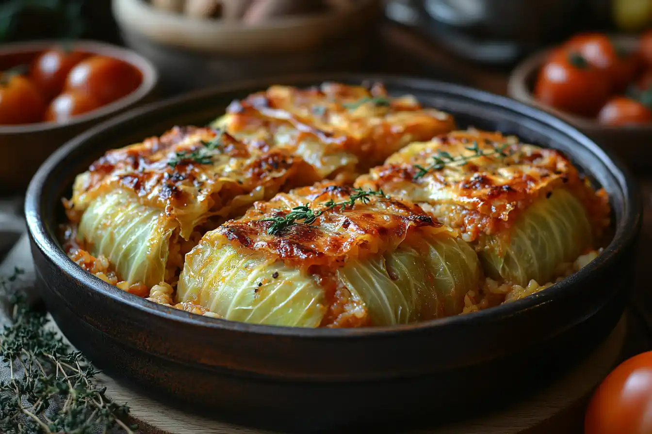 Stuffed Cabbage Casserole with Ground Beef and Rice