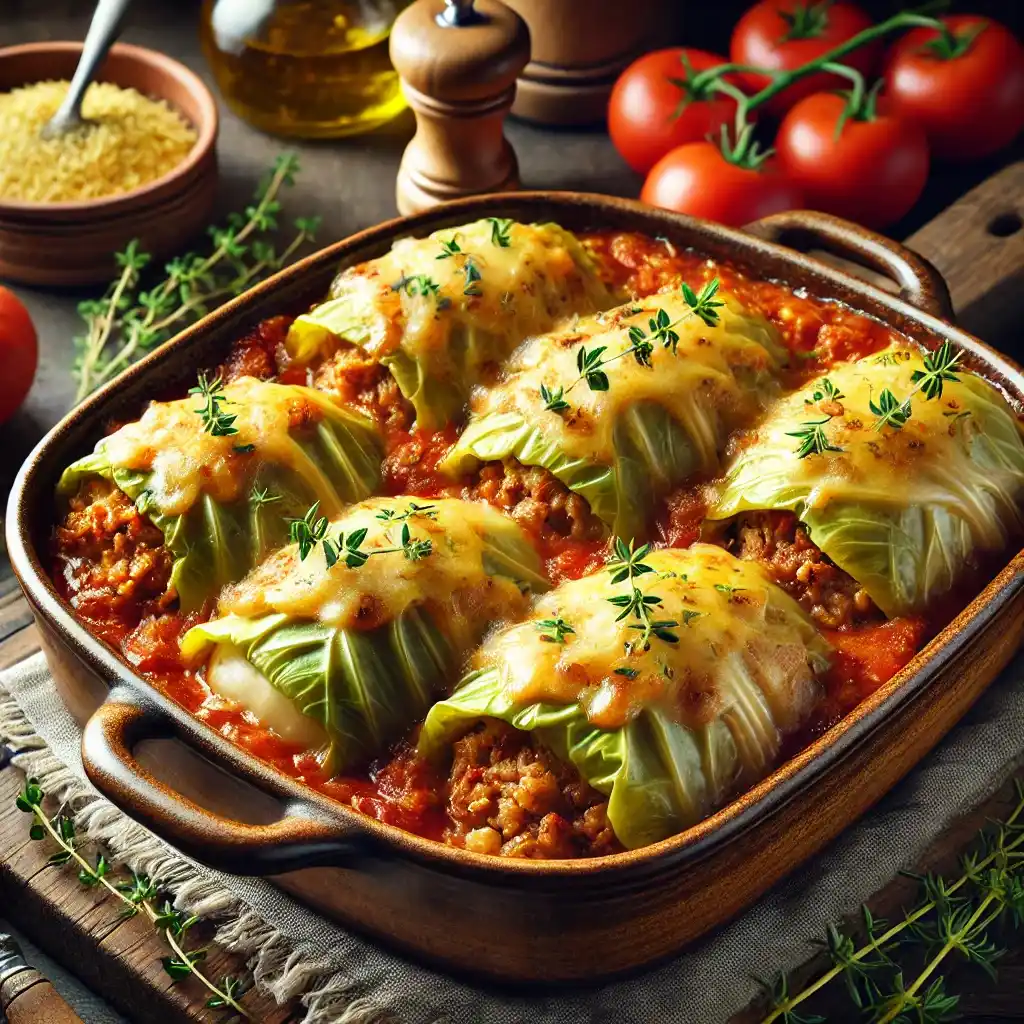 Stuffed Cabbage Casserole with Ground Beef and Rice