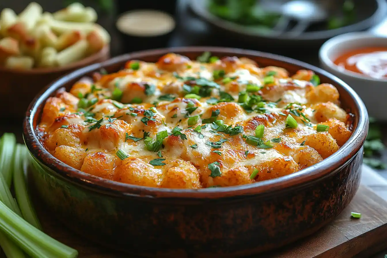 Buffalo Chicken Tater Tot Casserole