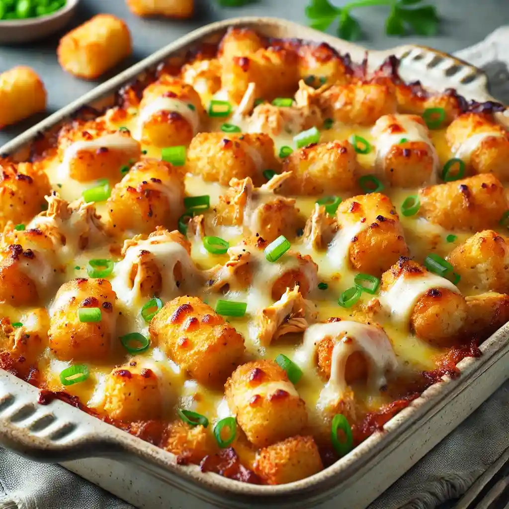 Buffalo Chicken Tater Tot Casserole